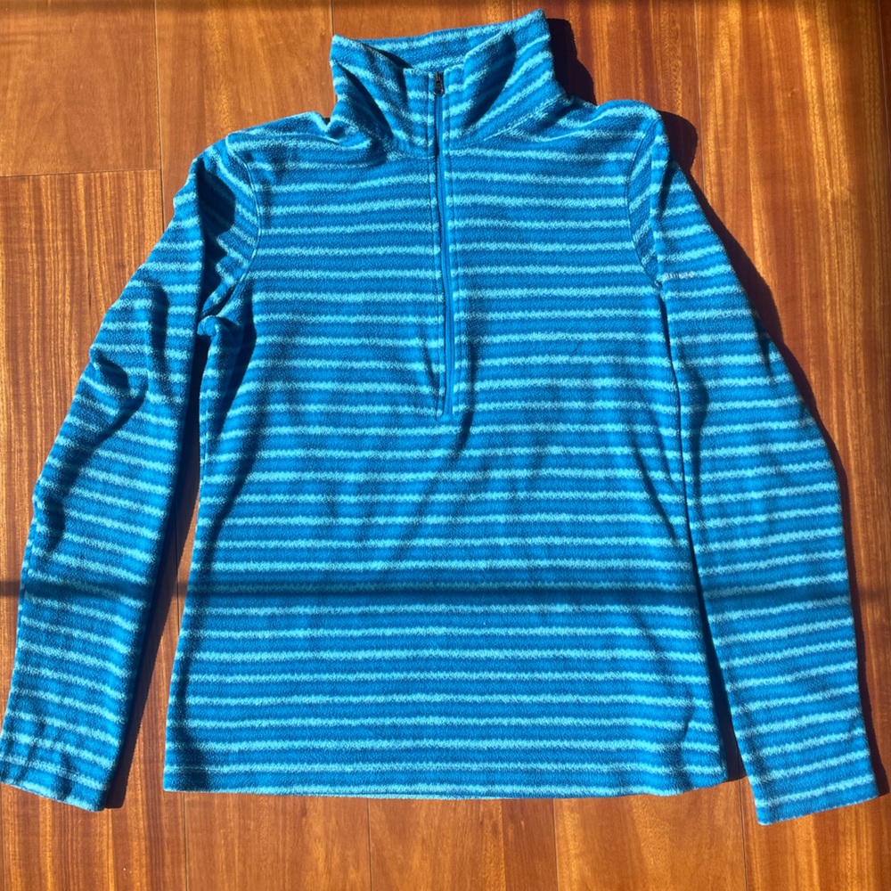 Small Blue Striped Columbia Sportswear Fleece Quarter-Zip Long Sleeve Sweater